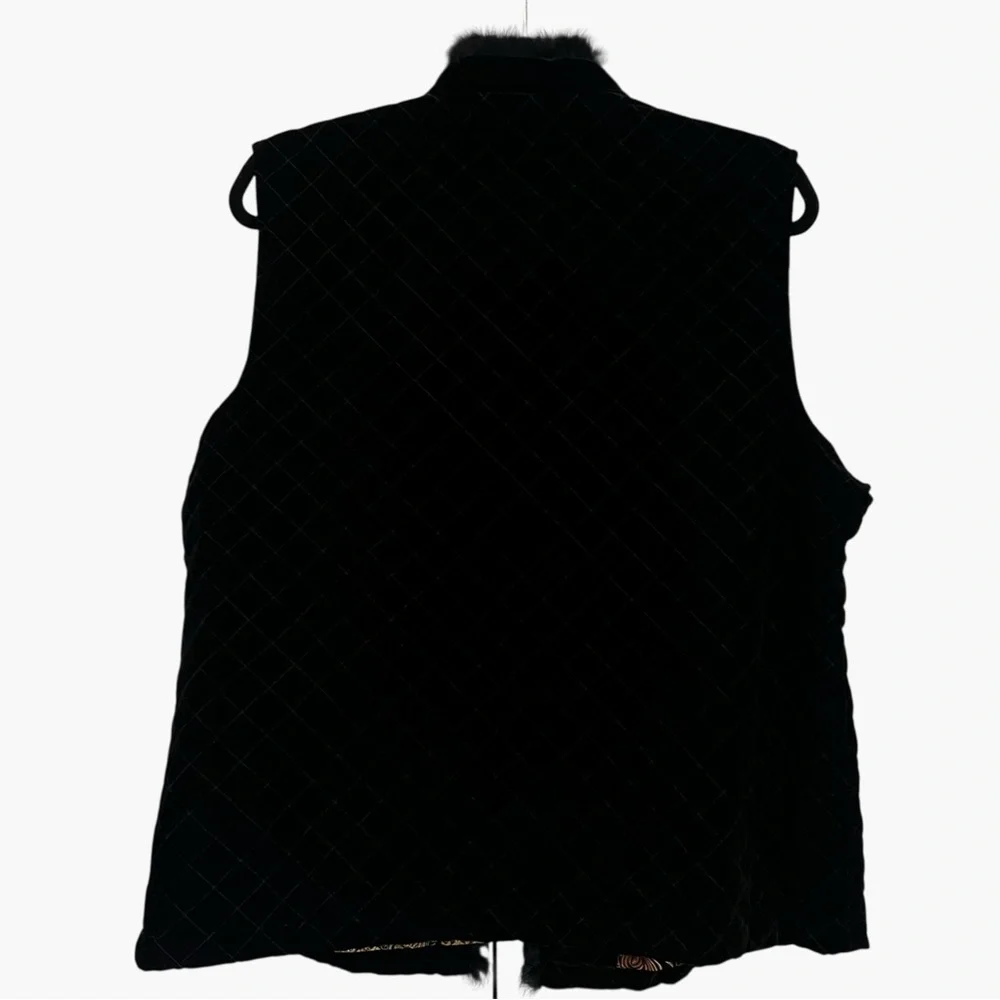 Chico's Black Quilted Vest with Rabbit Fur Trim - Picture 8 of 8